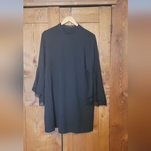 Zara Black Midi Dress with Lace Bell Sleeves